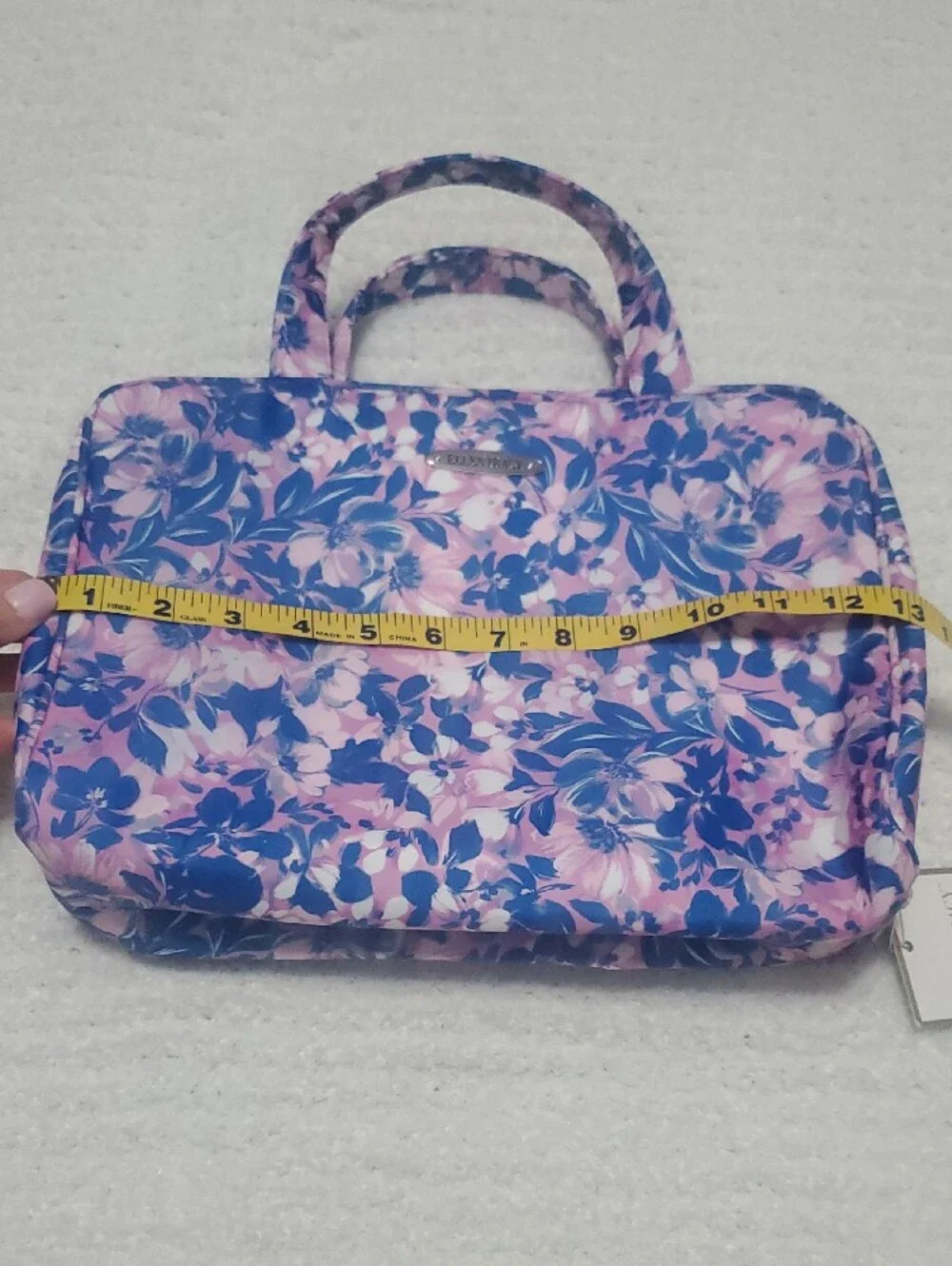 Ellen Tracy Pink and Blue Floral Cosmetic Tote